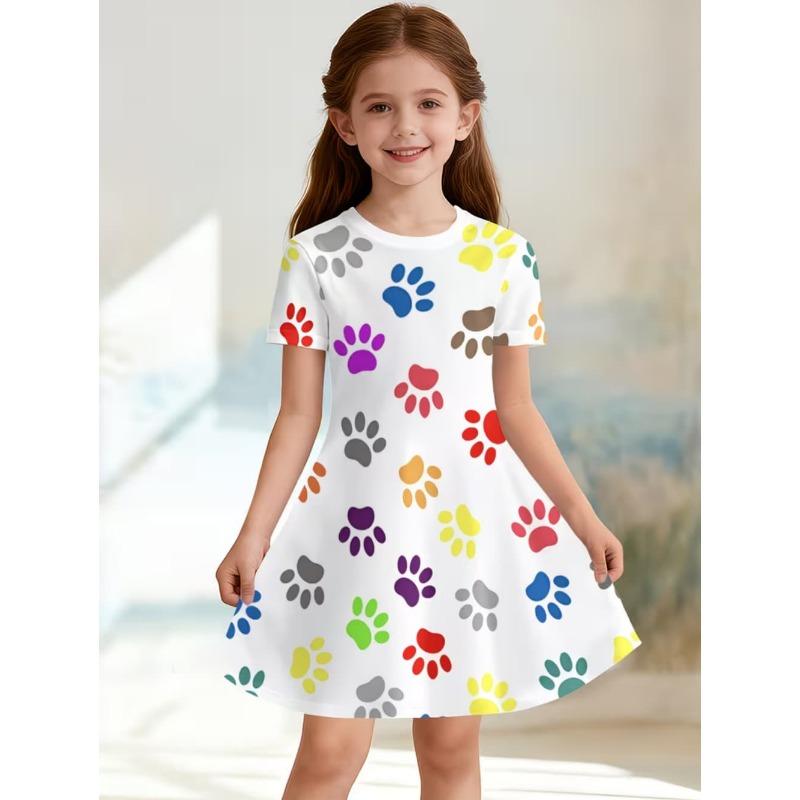 Girl Clothes Cute Cartoon Graphic Printed Girls' Princess Dress Summer Casual