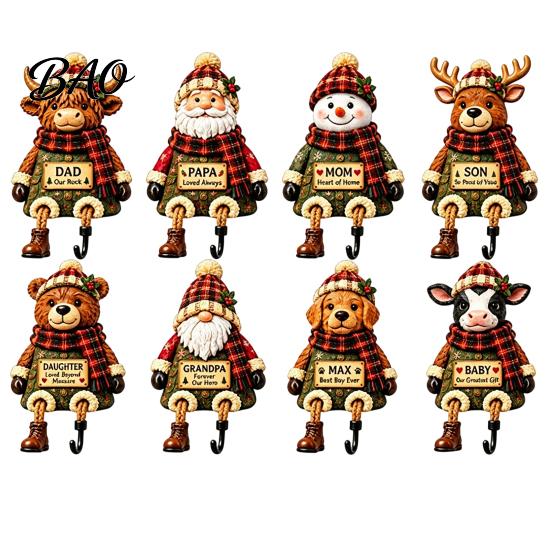 Plush Scarf Santa Decor Christmas Stocking Holder, Mantel Resin Sitting Leg Hook, Seasonal Mantelpiece Display Festive Character Ornament for Holiday