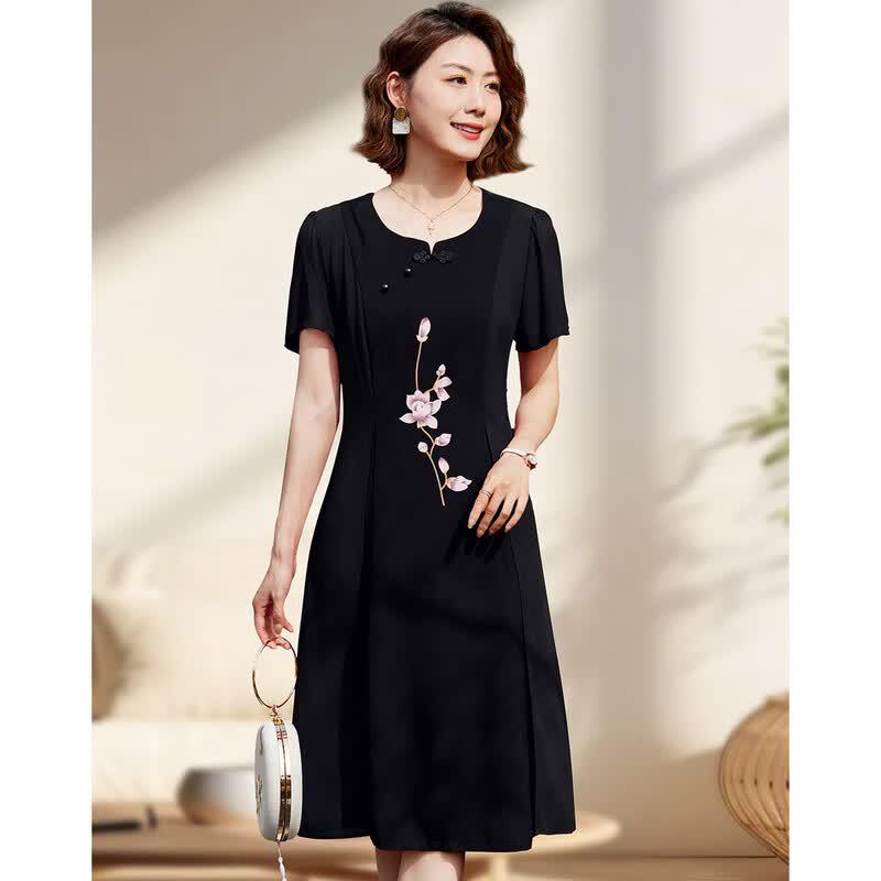 Women s New Chinese Style Printed Chiffon Dress 2XL