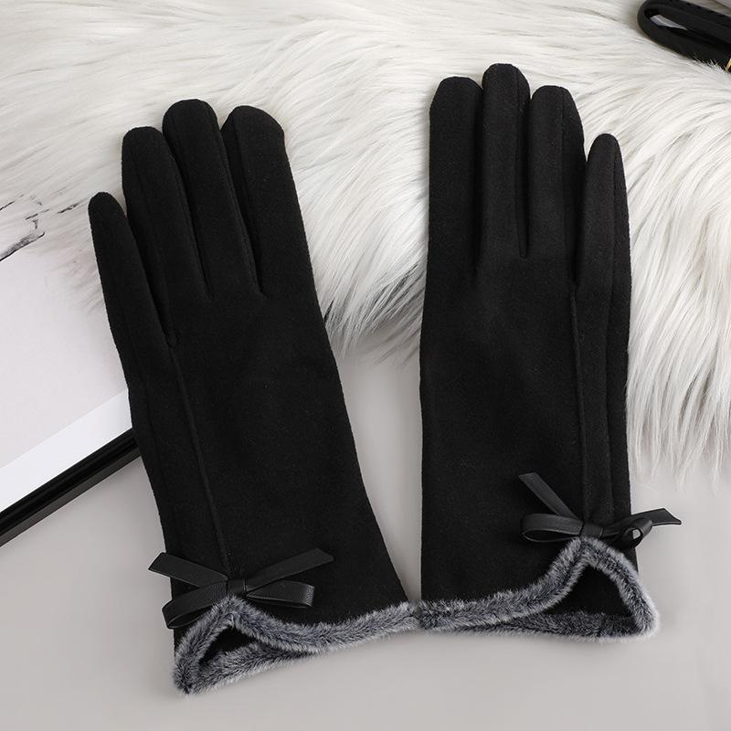 Winter women's gloves with touch screen for driving and cycling, thickened fleece for warmth and warmth, Korean version gentle