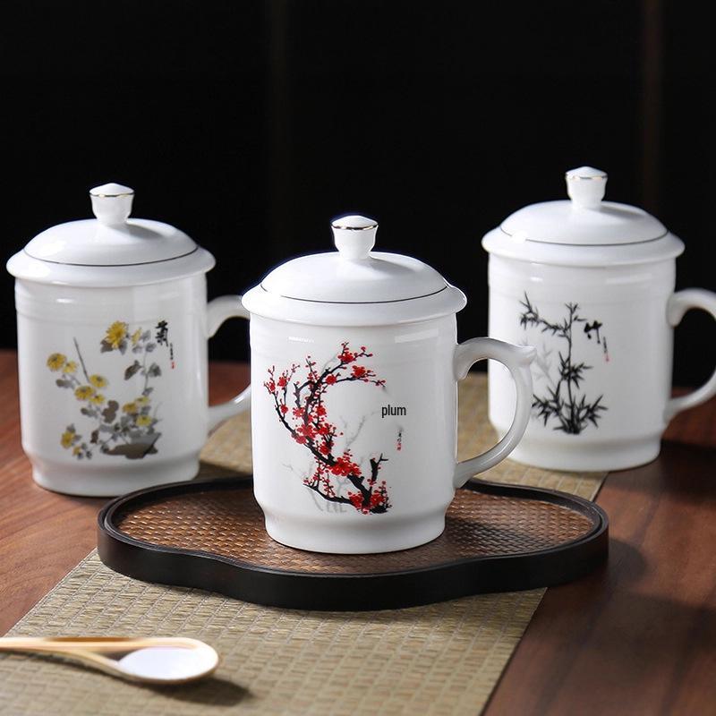 Blue & White Porcelain Tea Infuser Mug: Large-Capacity Bone China Cup with Lid
