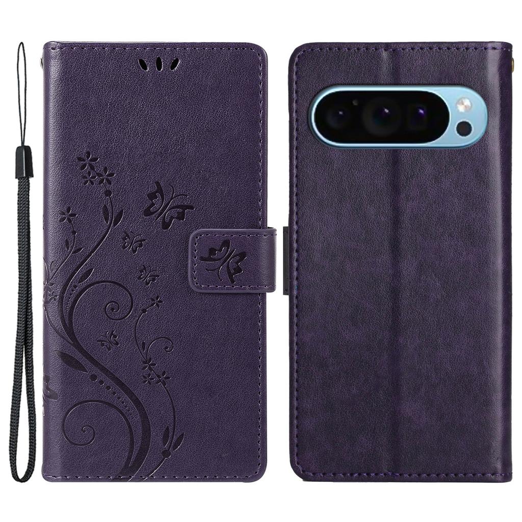For Google Pixel 9 Pro/Pixel 9 Case Leather Butterfly Floral Design Flip Wallet Phone Cover