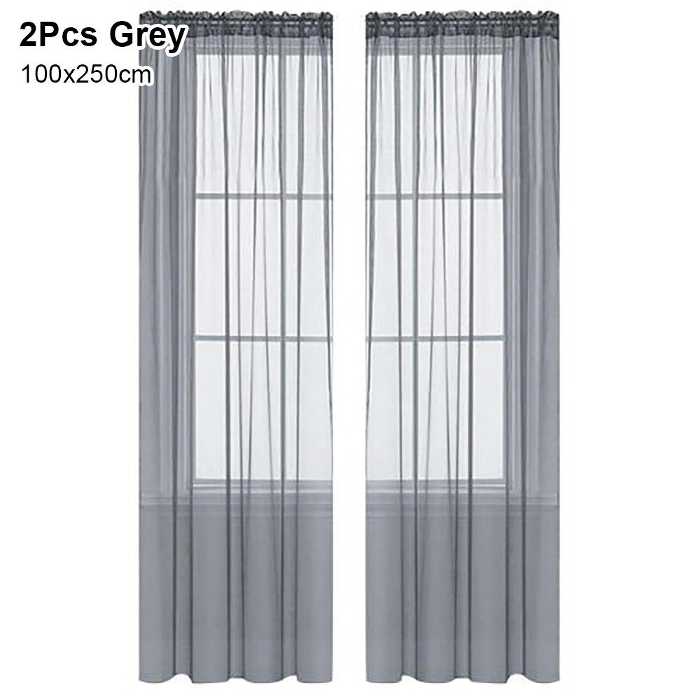 1/2Pcs Rod Pocket Voile Sheer Curtain Door Drape Shades Living Room Bedroom Kitchen Decoration
