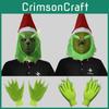 Ulkige Grinch-Maske und grünes Fellhandschuh-Set, ideal für Weihnachtsfeiern und Halloween-Feiern