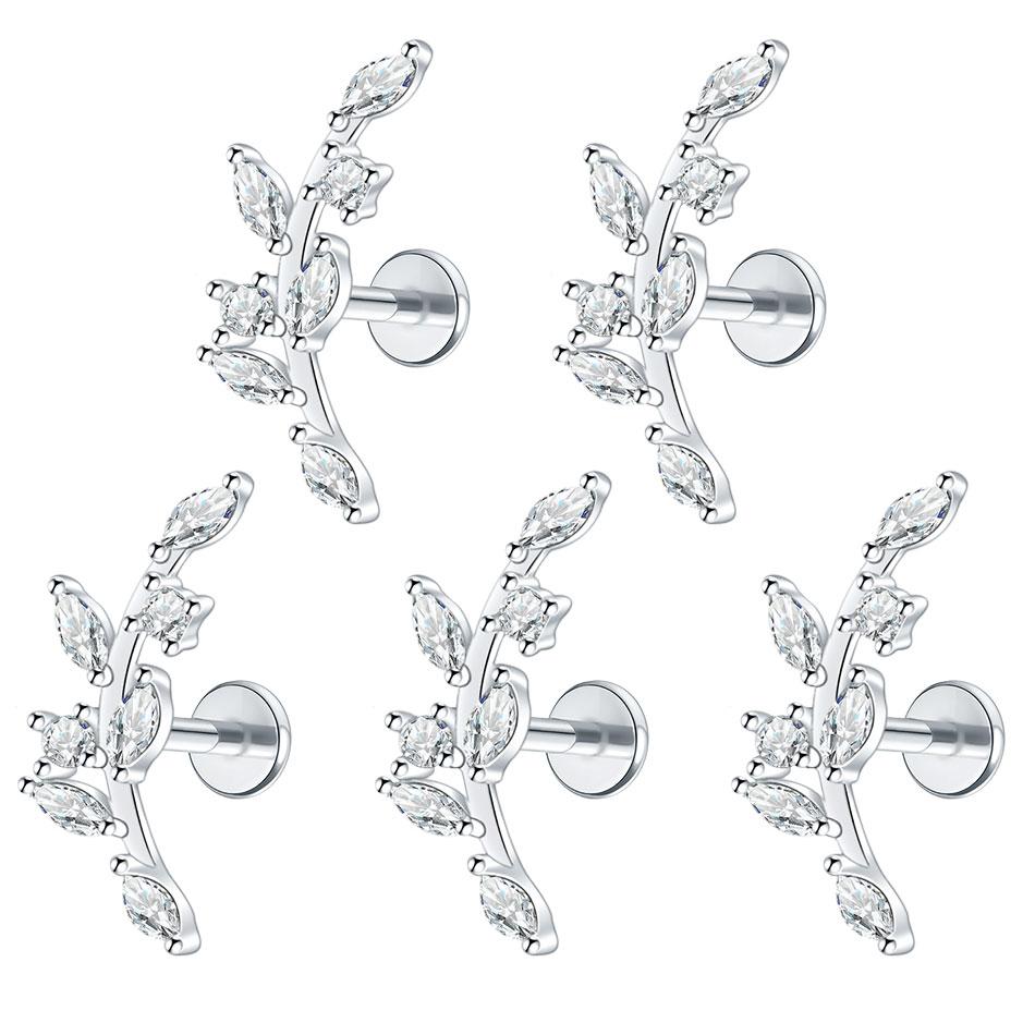 1/5PCS Steel 16G Cluster Marquise CZ Tragus Helix Stud Conch Lobe Rook Cartilage Leaf Flat Back Labret Stud Earrings Jewelry