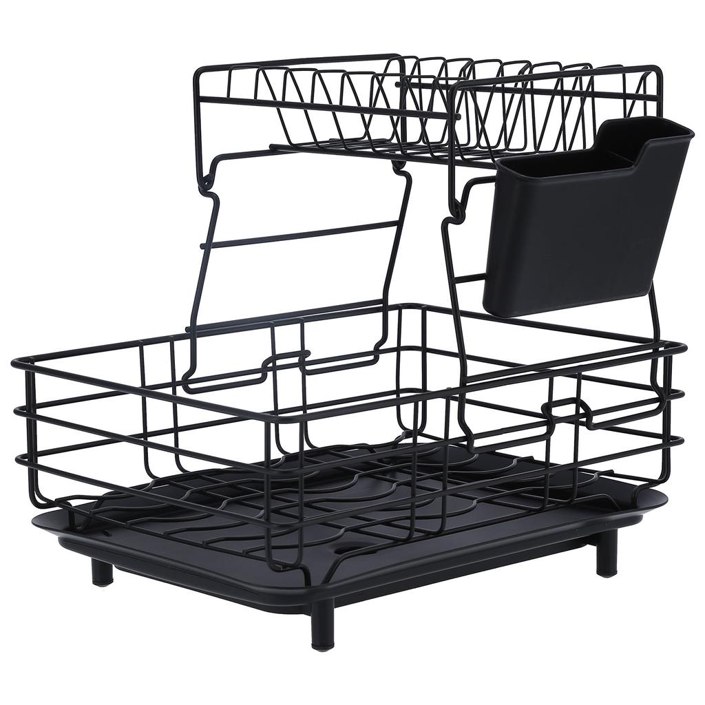 Drain Rack Double Layer Wrought Iron Double Countertop Dish Chopsticks Storage Rack with Drain
