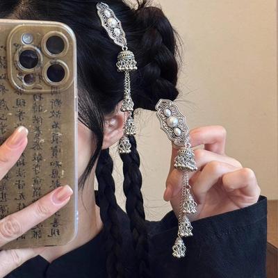 Ethnic Style Bell Hair Clip For Women Elegant Vintage Chinese Tassel Hair Clip Girls Trendy Turquoise Hair Clip Hair Accessories