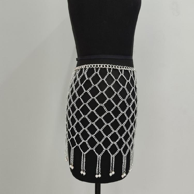 Gold/Silver Body Chain Skirt Elegant Hollow Meshes Body Jewelry Skirt for Women Ideal for Nightclub Wear