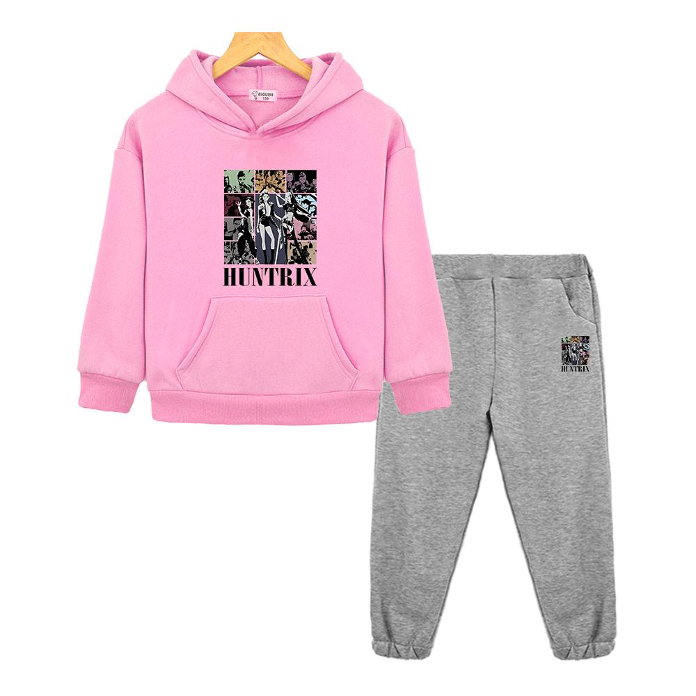 Boys Girls Hooded Spors Sets Kpop Demon Hunters Print Hoodie Fleece Sweatshirt Jacket 2pcs pullover+Pant Kids Boutique Clothes