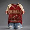 Damen Freizeit V-Ausschnitt Kurzarm T-Shirt mit Raglanärmeln und Rugby-Print