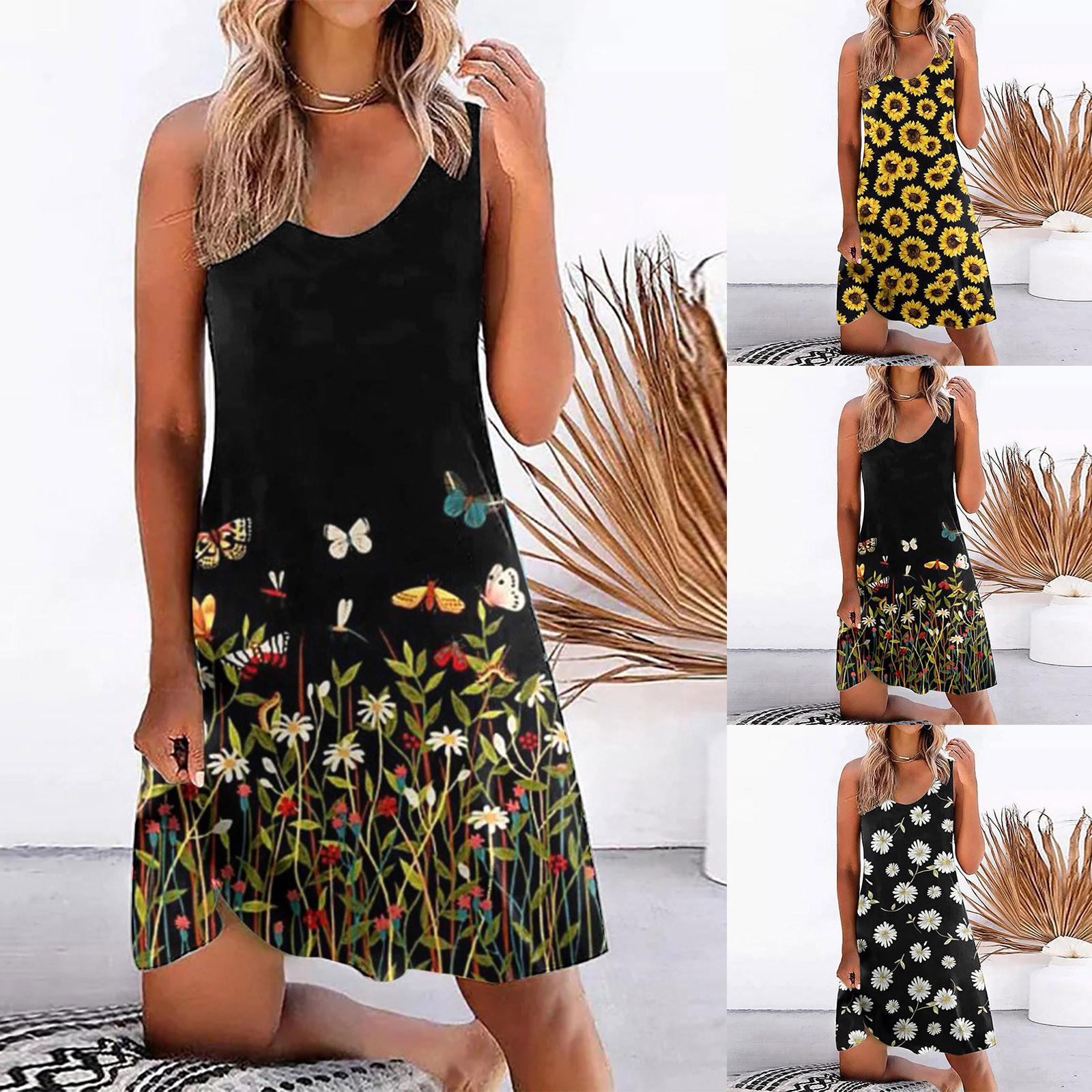 

Женское мини-платье без рукавов визуально тонкое платье мода цветочный принт лето новые поступления платье с печатью