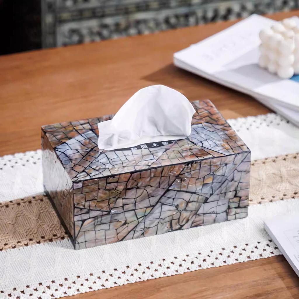 Natural Shell Tissue Paper Box Geometric Cut Surface with Irregular Shine Tissue Paper Drawer Toilet Paper Holder Napkin Holder