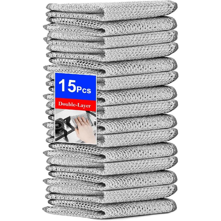 15PCS Multipurpose Wire Dishwashing Rag,Non Scratch Wire Dishcloth, Reble Steel Wool Scrubber,Non-Scratch&Quick-Drying&Odor-Resistant Multi-Purpose