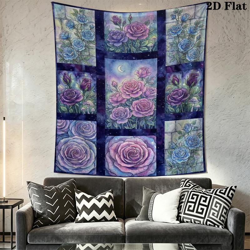 Dreamy Watercolor Rose Wall Tapestry Aesthetic Wall Hanging Printed Fabric Blanket Decorative Tapestries for Bedroom Living Room Home Decor