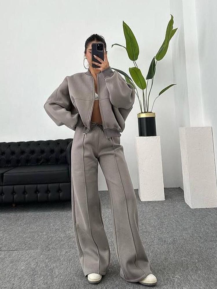 Damen Casual 2-teiliges Set Amerikanischer Stil Hoodie Jacke und Jogginghose Streetwear Sportbekleidung