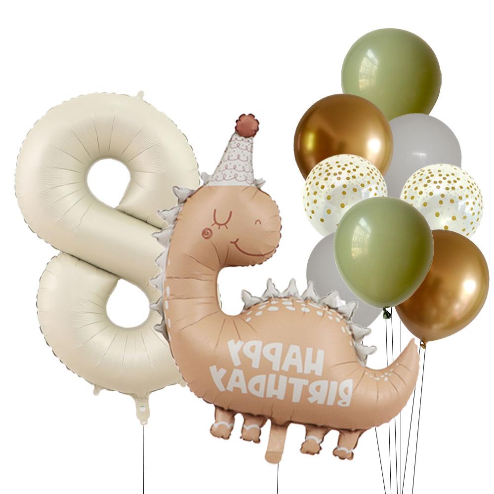 Retro Matte Caramel Colored Dinosaur Aluminum Film Number Balloon Set Happy Birthday Party Decoration Kids Background Photo Prop