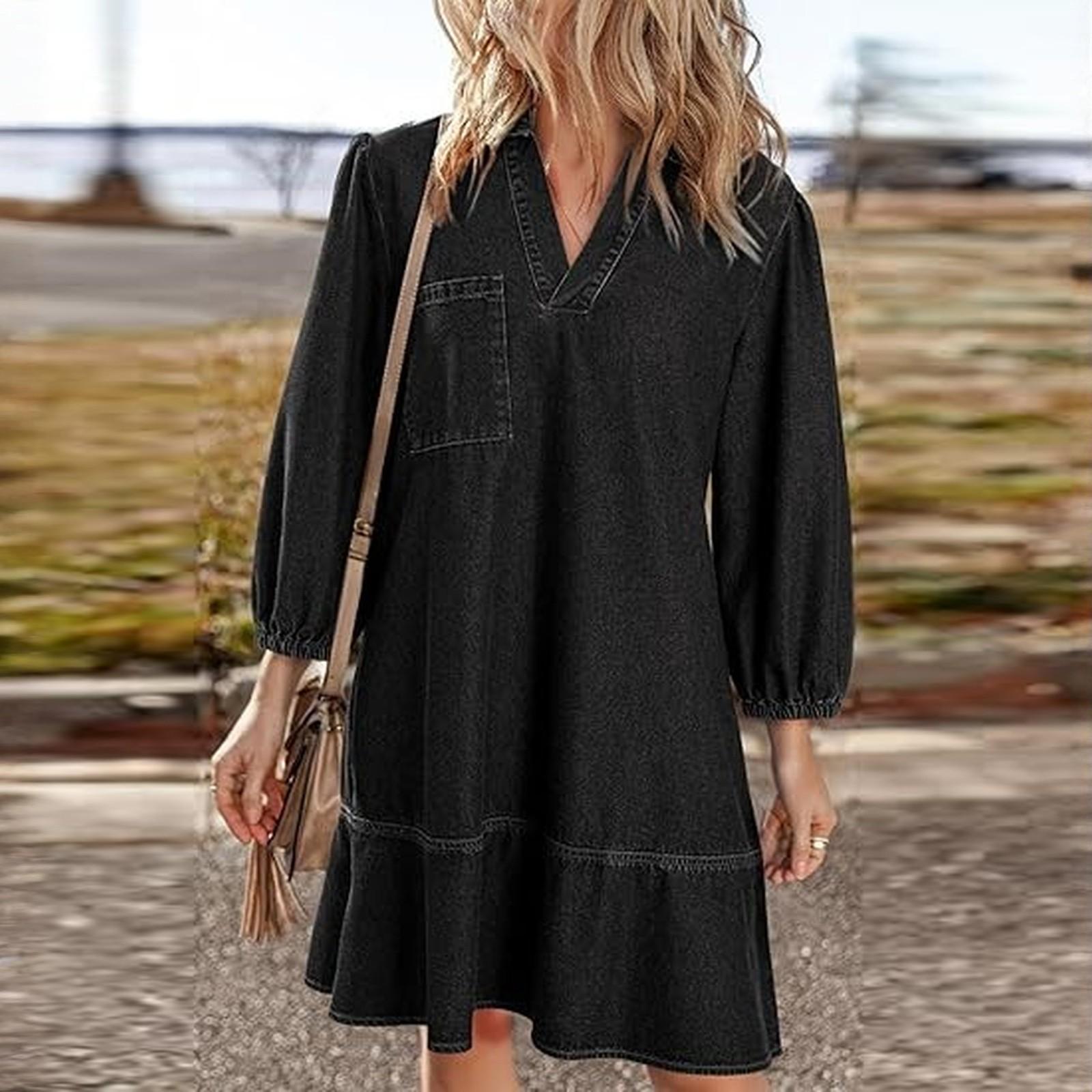 

Женское модное свободное платье с V-образным вырезом XXL чёрный