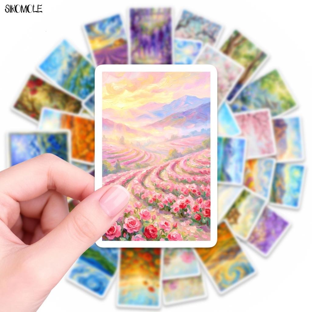 10 30 50Pcs Cartoon Oil Painting Landscape Stickers Book Diy Skateboard Toys Guitar Luggage Suitcase Decoration Graffiti Sticker