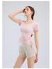Women's V-Neck Short Sleeve Sports T-Shirt - Solid Color, Breathable, Slimming Fitness Top for Spring/Summer.
