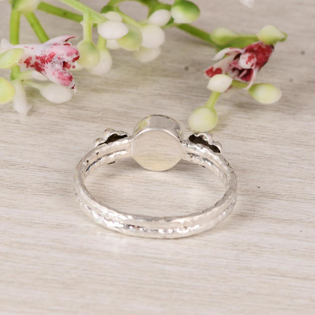 Natural Garnet 925 Sterling Silver Ring, Minimalist Garnet Stacking Ring, Handmade Silver Gemstone Ring for Women.