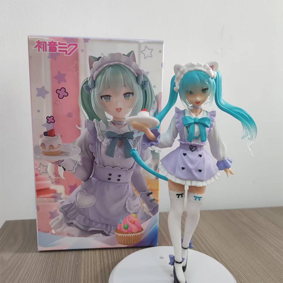 Anime Hatsune Miku Cat Ear Maid Figure Kawaii PVC Model Collectible Desktop Ornament Gift