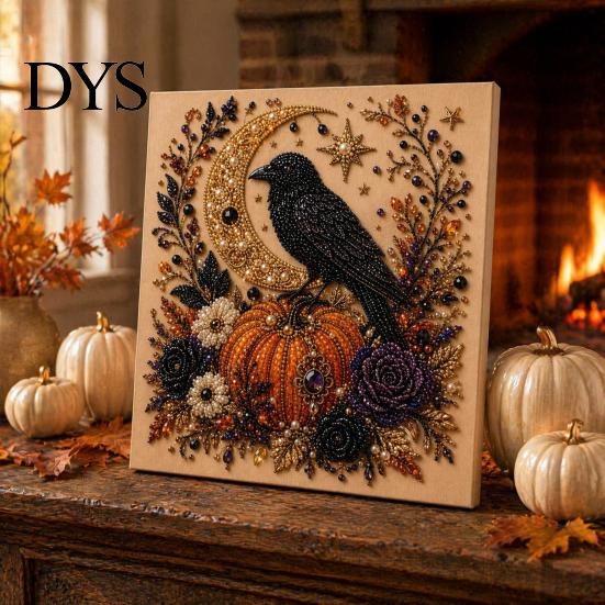 DIY Mosaic Crafts for Adults Halloween Faux Pearl Art Kit, Spooky Cute 3D Beads Painting Crafts, Ghost Pumpkin Decorations Gothic Cat Crow Wall