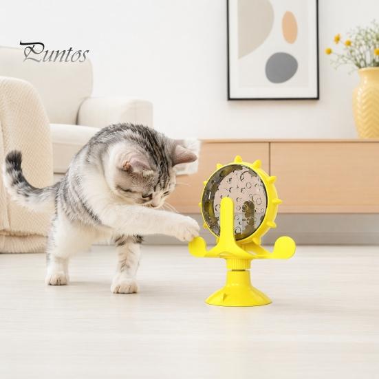 Windmill Cat Treat Dispenser Dispenser, Interactive Rotating Food Toy, Suction Feeder Cup Fun Puzzle for Indoor Cats Solo Play, Mental Stimulation