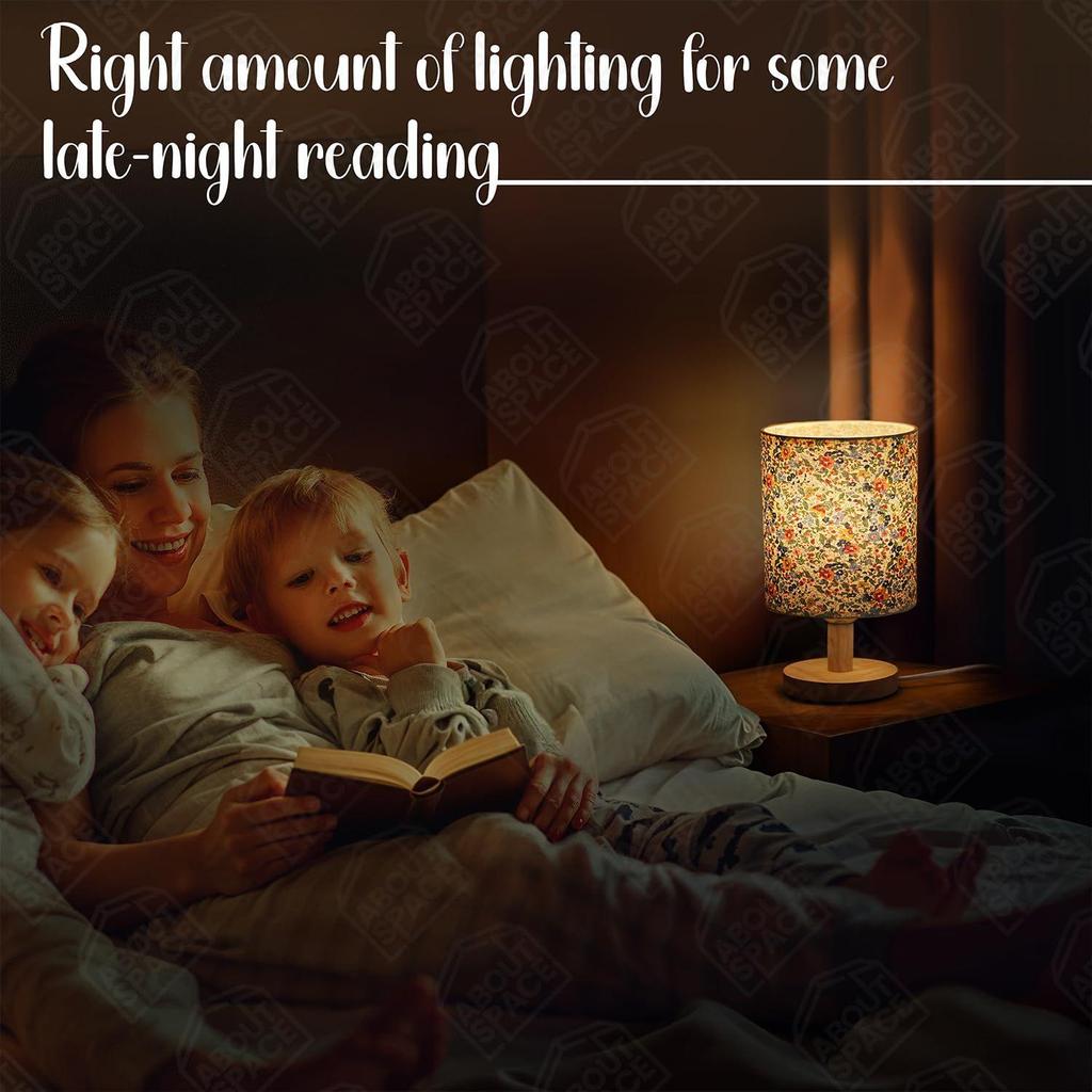 Lamp with Wooden Base for Night, Bed Room, Living Room, Home & Decor- Cylindrical Lamp Shades for Living Room with Light (Bulb Included