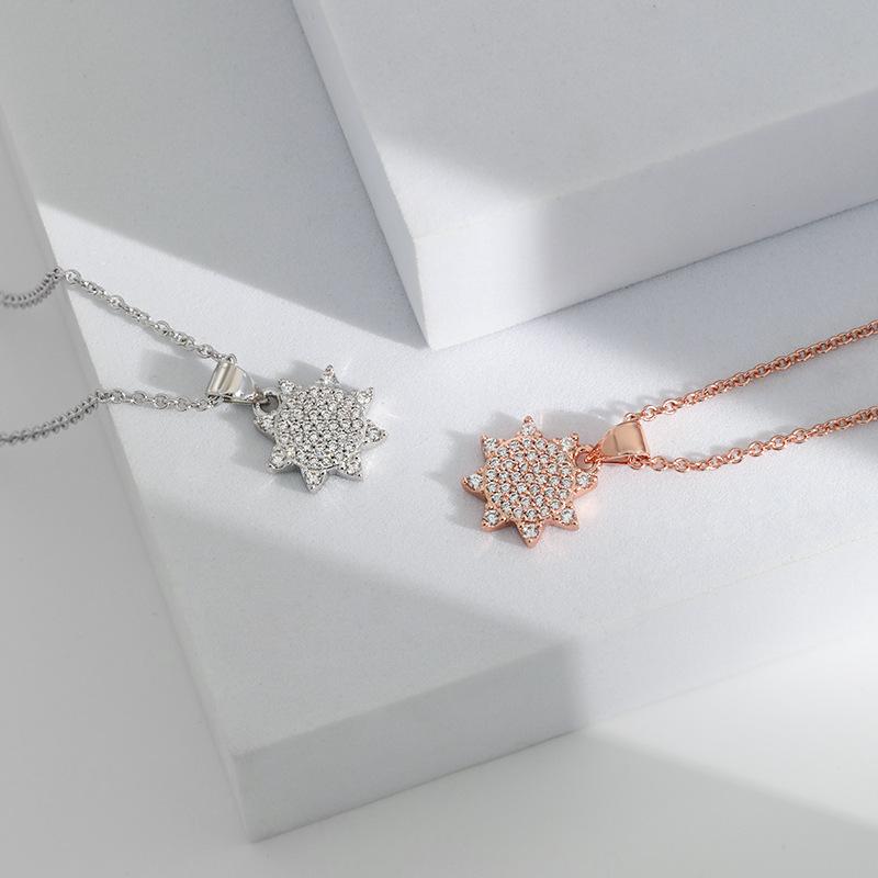 Collier étoile octogonale météore design original femme, collier comète fleur de soleil mode serti de diamants