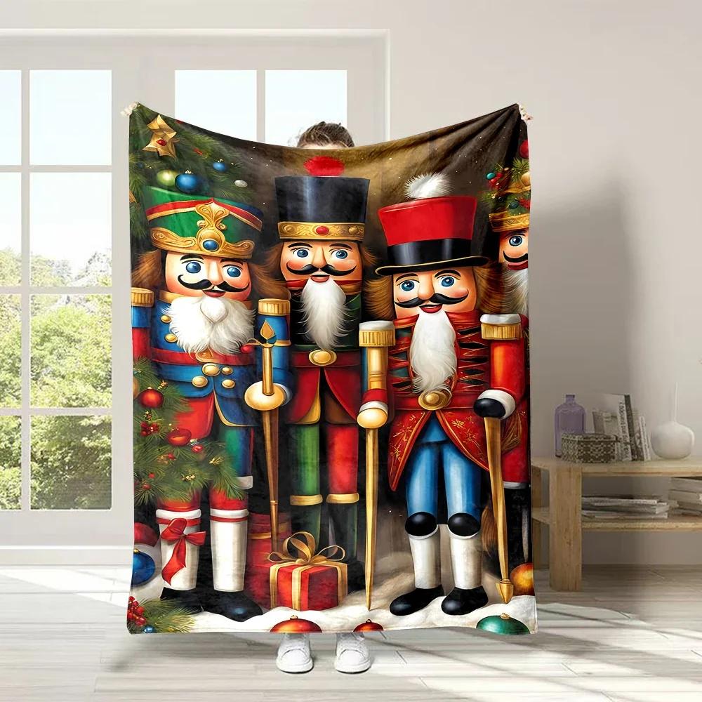 3D Christmas Nutcracker Soft Flannel Blanket for Bed Bedroom Sofa Picnic, Warm Throw Blanket for Cover Outdoor Leisure Nap Gift