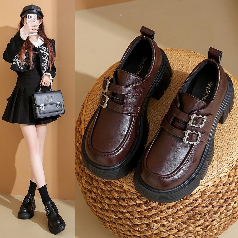 Women's autumn new thick heel platform retro fashion small Mary Jane small leather shoes