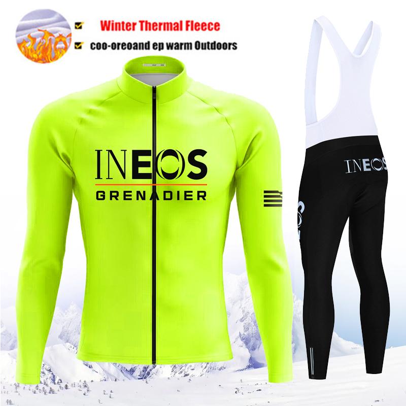 INEOS Team Winter Cycling Jersey Set Thermal Fleece Men Cycling Long Sleeve Bicicleta Set MTB Road Bike Clothing Suit Bib Pants