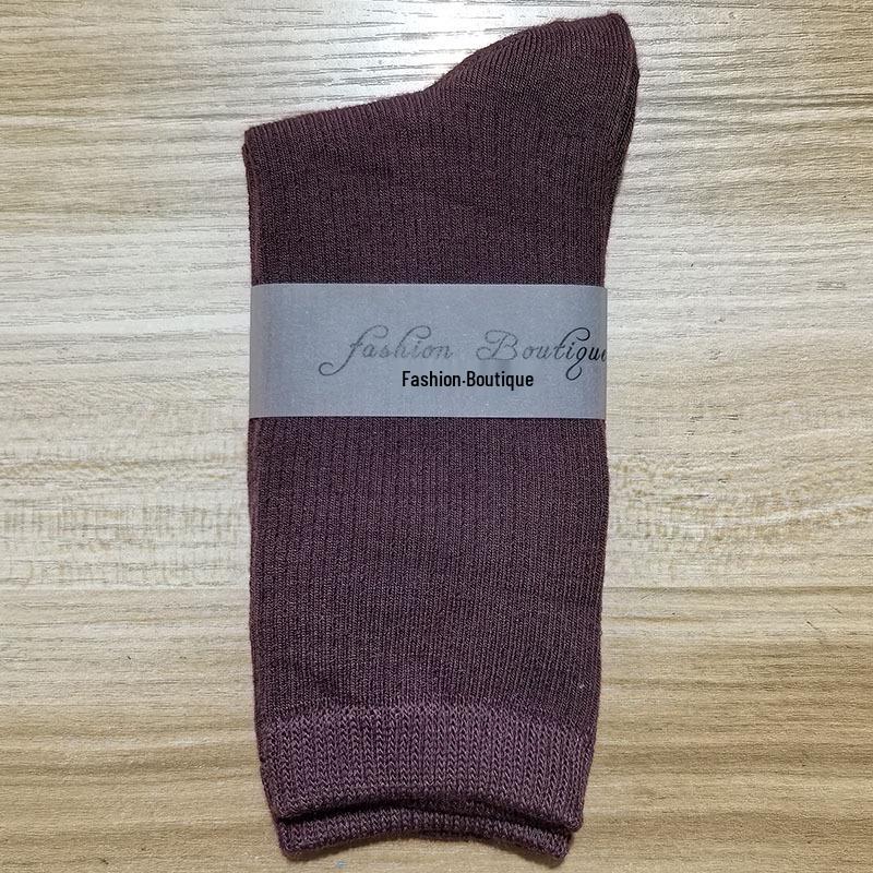 Women's Versatile Ribbed Slouch Socks - Japanese Style, Solid Color, Polyester Cotton Blend, Vertical Striped, Long Length