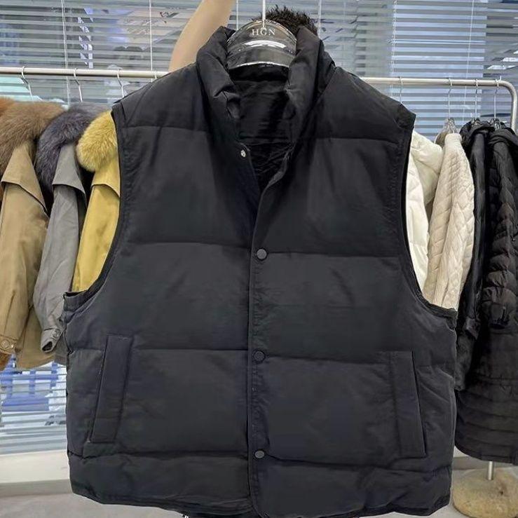2025 Spring, Autumn and Winter Down Cotton Short Retro Stand-up Collar Vest Student Loose Sleeveless Vest Bread Edge Vest Women