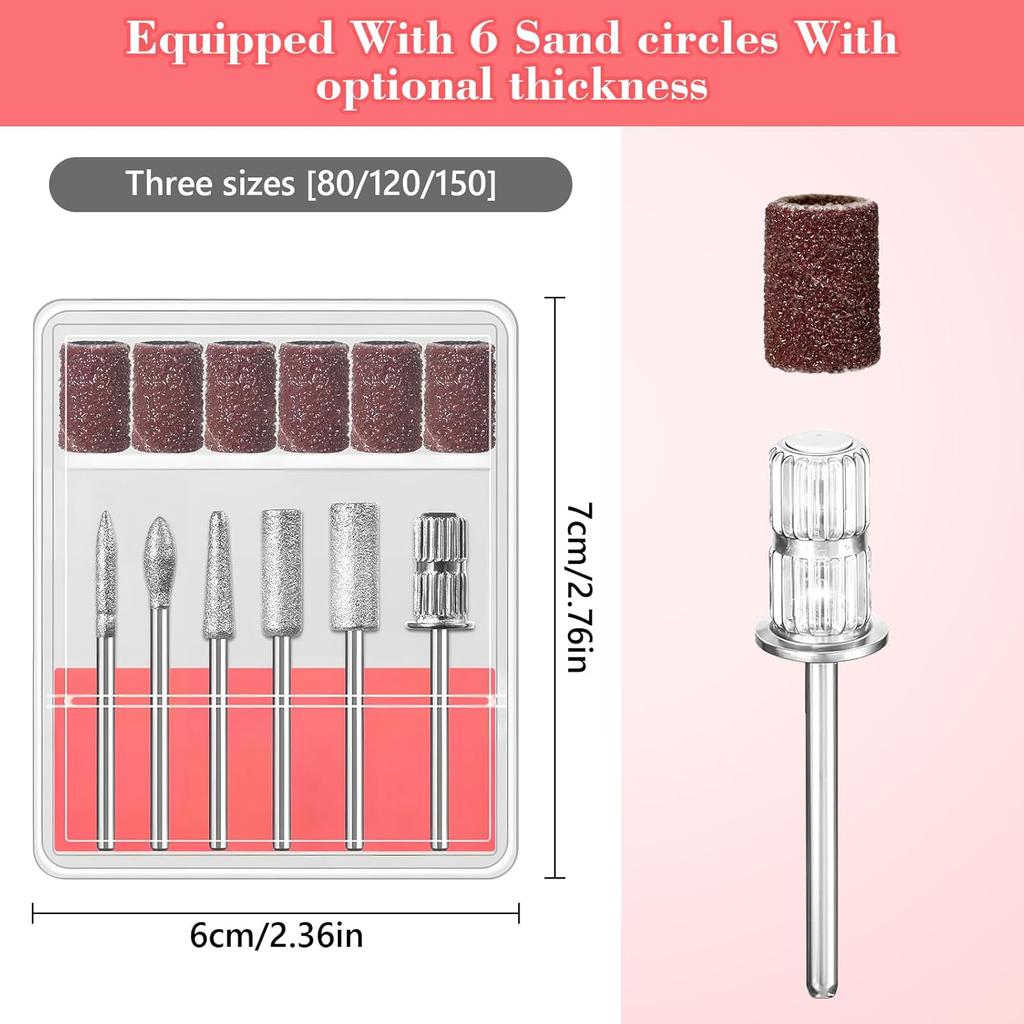 12Pcs Nail Drill Bits Set,Professional Nail Art Tools Set for Acrylic Art,with 6 Pcs Sanding Bands for Manicure & Pedicure Crystal Nail Files,Perfect