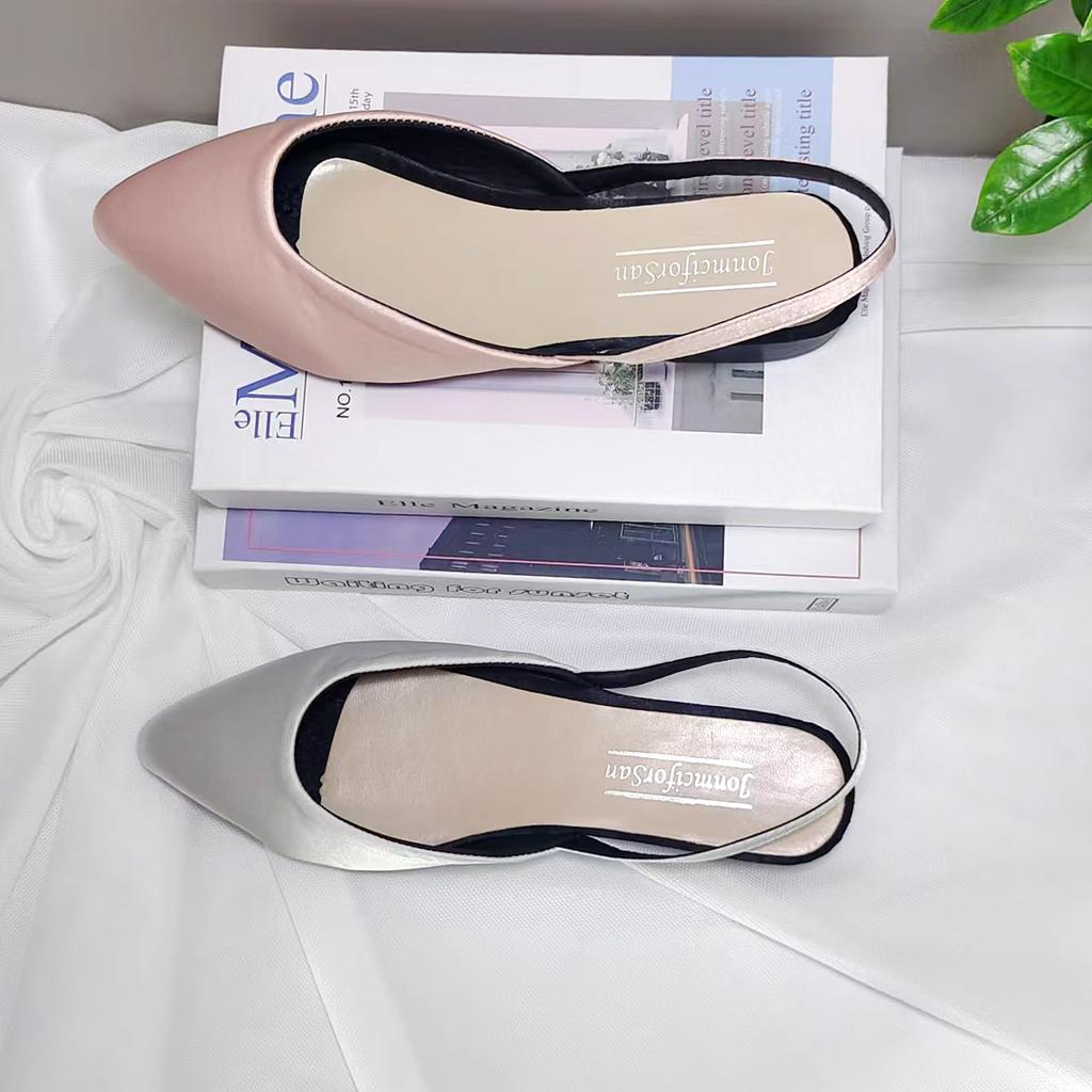 Fashion Autumn New Baotou Sandals Women's Pointed Toe Shallow Mouth Satin Soft Sole Non-slip Wear-resistant Low Heel Shoes