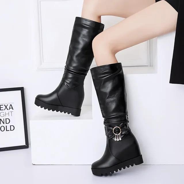 Fashion botas femininas women fashion sweet black patent leahter wedge heel boots lady casual spring & autumn comfort white boots ea406