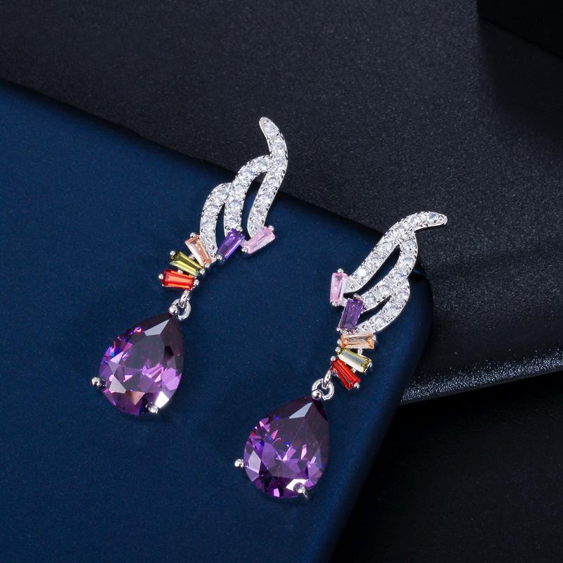 

E0271 Серьги-капли с крыльями ангела и цветным цирконом, иглы, высококлассные банкетные женские аксессуары