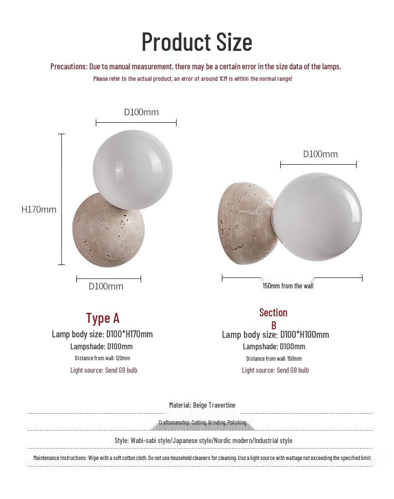 Cream Stone Wall Lamp - Mid-Century Japanese Design for Bedroom & Living Room