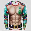 Funny Ugly Santa Claus Fake Muscles 3D Print T-shirts Xmas Men Women Long Sleeve Tees Fashion Oversized Christmas Men's Clothing