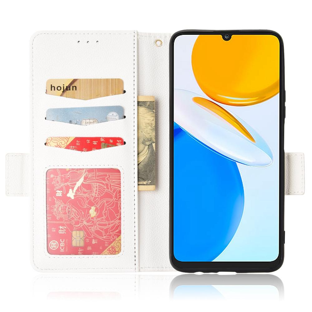 

For Honor X7 Litchi Texture Magnetic Closure Wear-resistant Drop-proof Case Leather Stand Wallet Style Cell Phone Shell Dark Blue