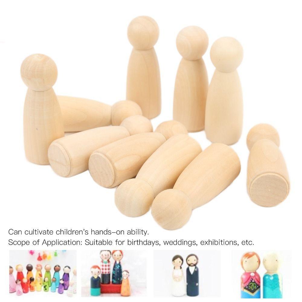 10PCS 75mm Size Wooden Peg Doll Plain Wood Smooth Unfinished Wooden Doll Nature Plain DIY Doll People Craft Painting