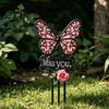 Memorial Garden Stake Butterfly Stake, Miss You Sign, Pink Weather Resistant Yard Art Rose for Lawn Courtyard Cemetery Decoration Commemorative Sign