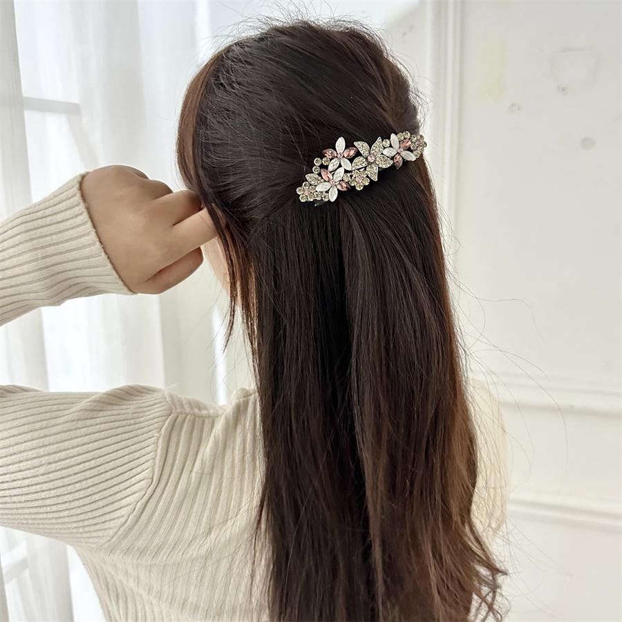 Elegante Retro Cristal Pinza de Resorte para Mujer Nuevo Clip de Cola de Caballo de Flor Parte Trasera de la Cabeza Tocado Pinza para el Cabello Clip Horizontal