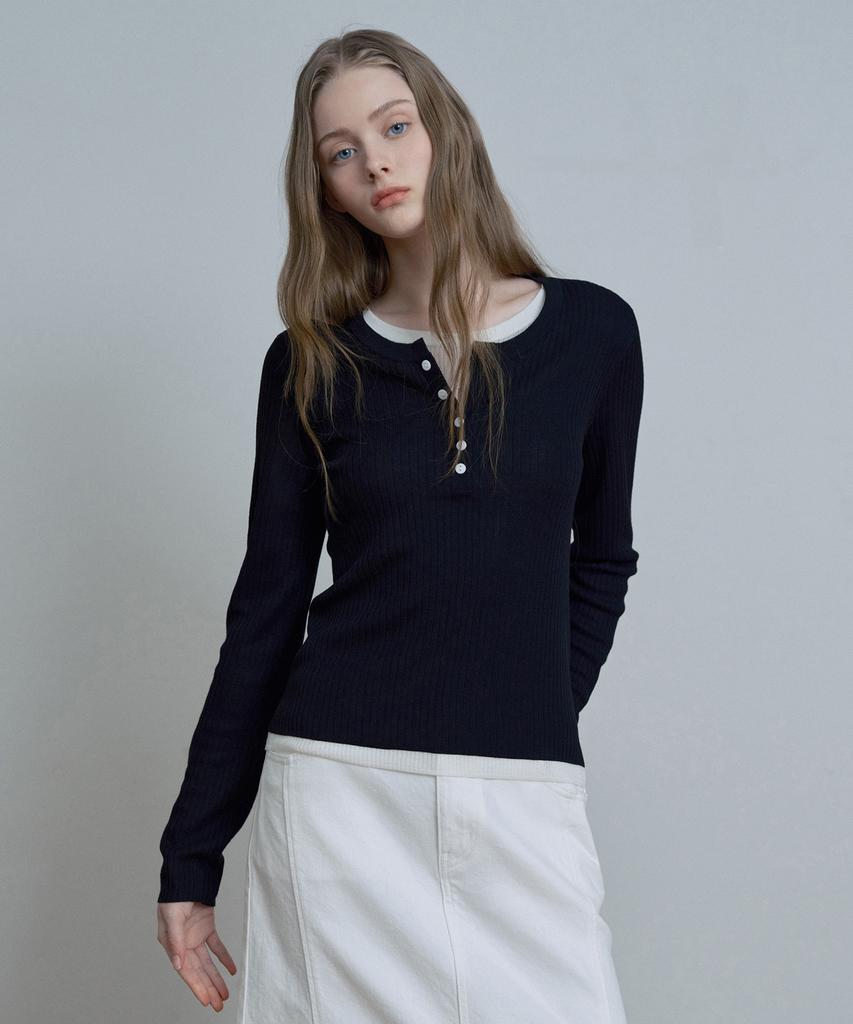 MIND BRIDGE WOMEN [W] Henley Neck Layered Knit - 2 Colors