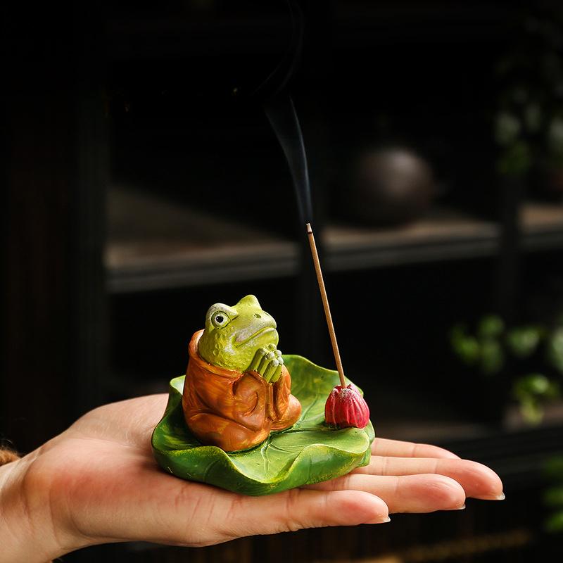 Frosch Lotusblatt Tee Haustiere Keramik Ornament Zuhause Zen Faden Räuchergefäß Basis Figur für Teezeremonie Dekoration Pinselhalter
