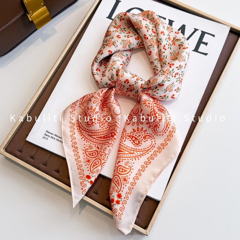 70x70cm Lightweight Square Scarf Women Polka Dot Print Silk-Like Wrap Neck Tie Hair Band Fashion Accessory