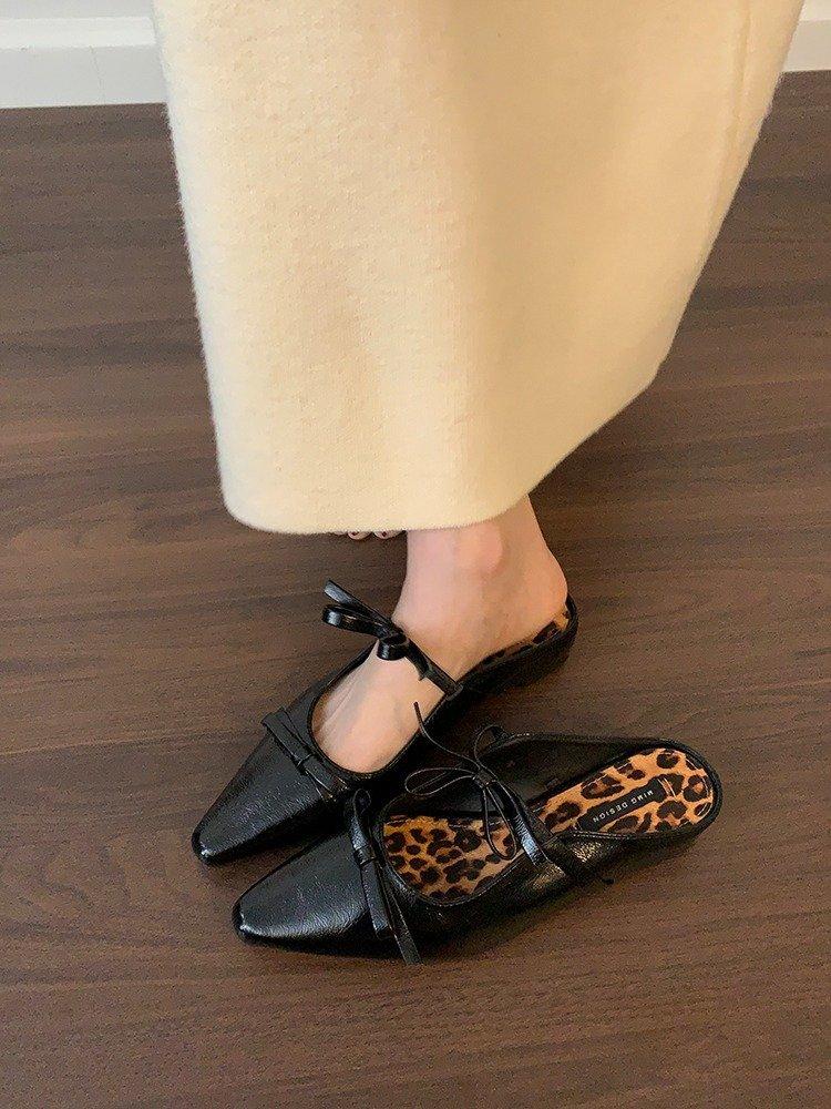 

French bow Mary Jane half slippers women s shoes inner height-increasing shoes spring and summer new bag head cool slippers single shoes women 35