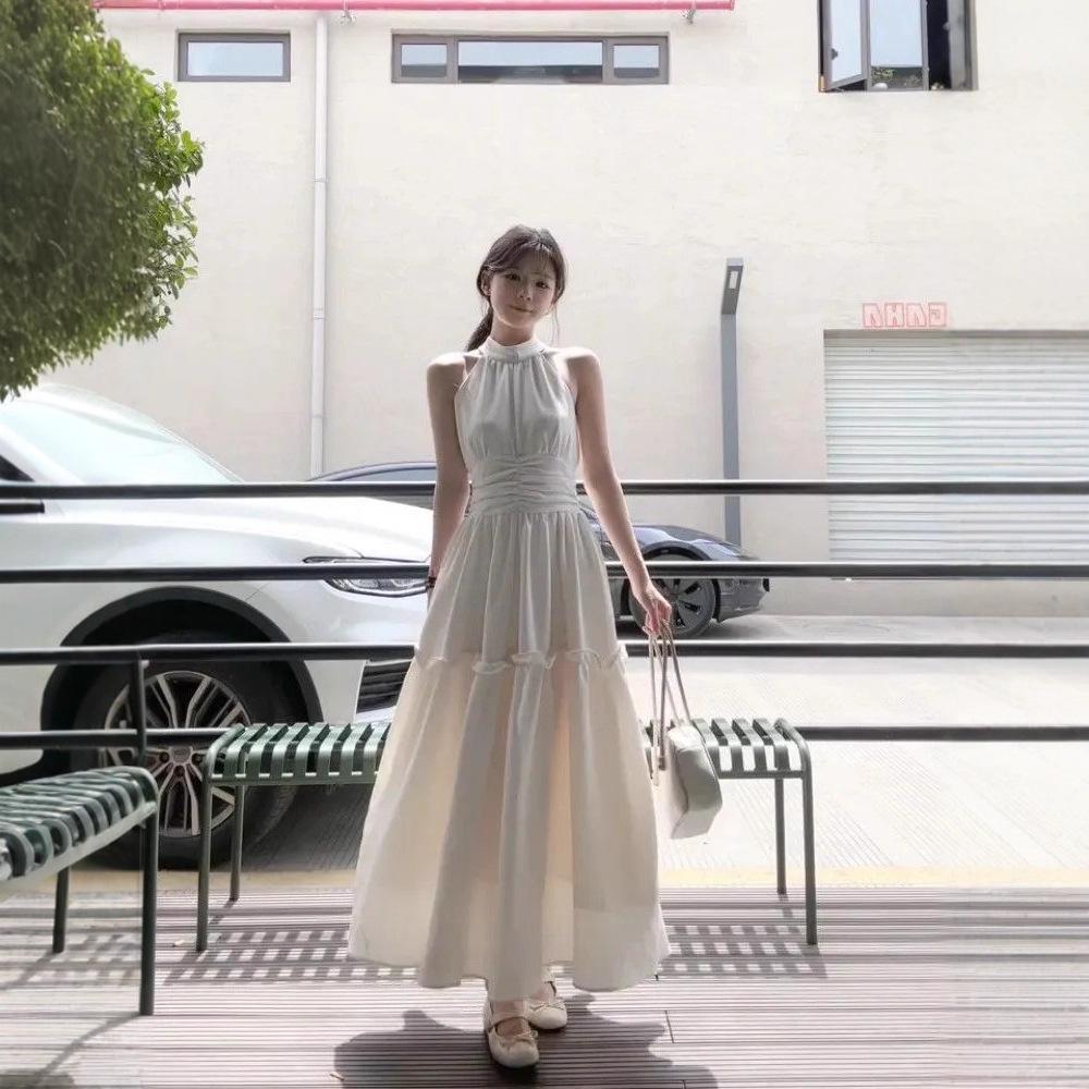 Sweet temperament gentle sleeveless dress summer new waist temperament hanging neck thousand gold wind thin dress