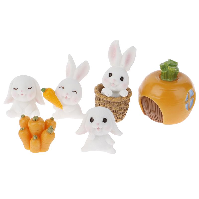 7ks Diy Mini Miniaturní víla Garden Rabbit Decor Řemeslné ozdobné doplňky
